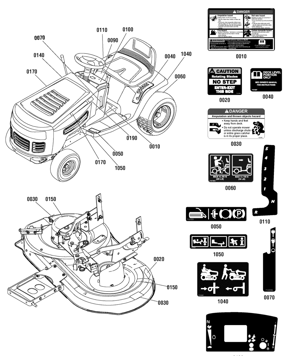 Decal Group Diagram and Parts List for 2690999-MT155420H 2012 Briggs and Stratton Lawn Tractor